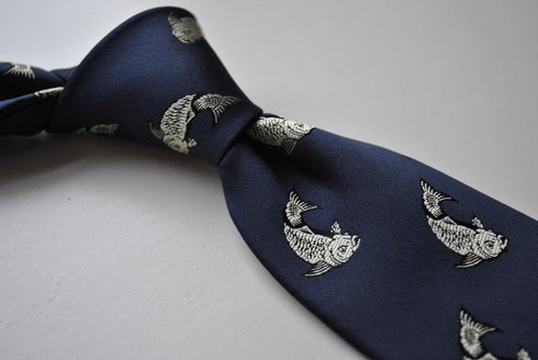 navy tie with koi carp design